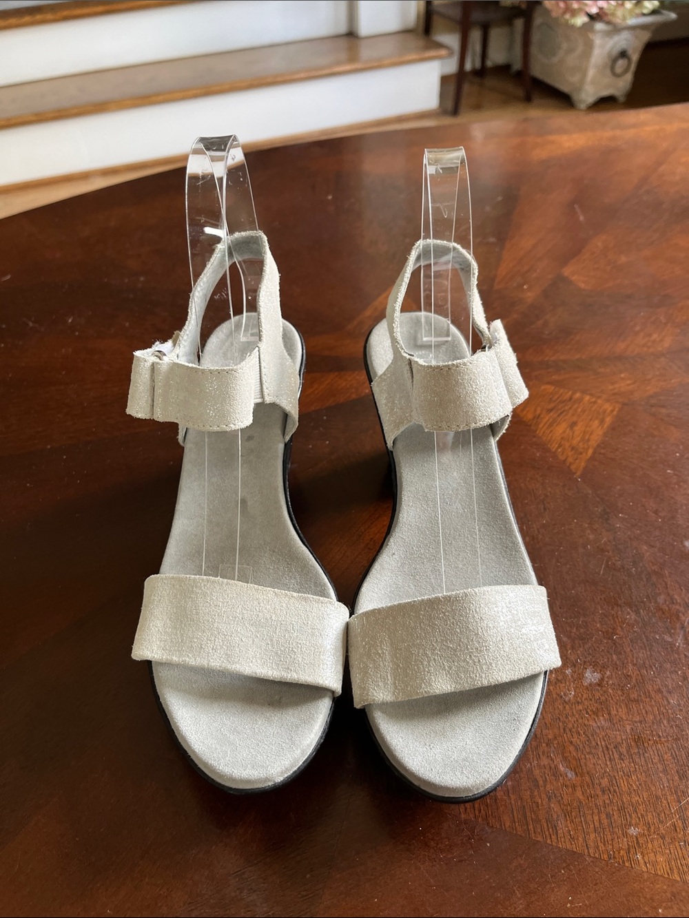 Women's Silver Suede Two-Strap Sandals